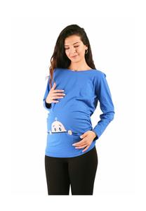 Рубашка для беременных с длинными рукавами и забавным детским мотивом M.M.C., темно-синий