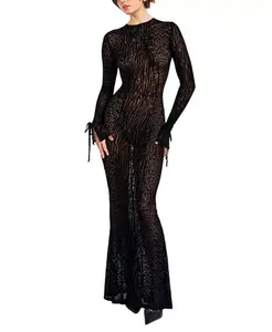 Макси-Платье Waylynn из сетчатой ткани с принтом и вытравленными деталями из бархата. Miss Circle, черный