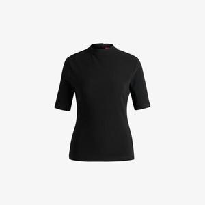 Топ из эластичного трикотажного джерси с высоким воротом и короткими рукавами Hugo, черный