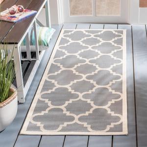Ковер-дорожка SAFAVIEH, 69 x 201 см, Courtyard Collection, Grey & Beige, Moroccan Trellis Design, не линяет и прост в уходе, для помещений и улицы, можно стирать - идеально для патио, заднего двора, прихожей (CY6243-246)