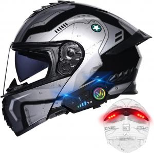 Шлем модульный BYGMWEP Bluetooth с задними фонарями, серый / черный