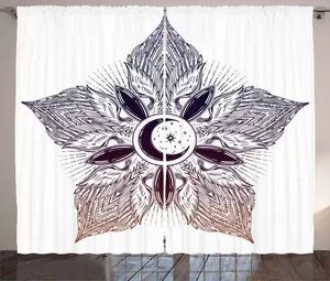 Штора ABAKUHAUS Звезда Мандала в деревенском стиле, восточные перья и лепестки, присборенная тесьма для спальни с петлями и крючками, 280 x 245 см, темно-фиолетово-белый Abakuhaus