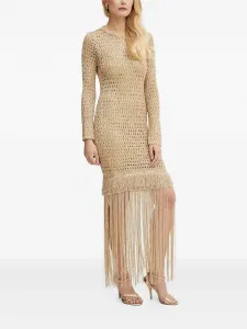 Платье мини с открытой спиной и бахромой Simona Corsellini, нейтральный