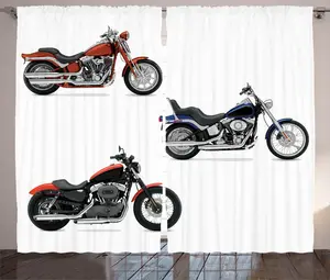 Шторы ABAKUHAUS "Мотоциклетный деревенский", хиппи, арт-путешествие, универсальные, для гостиной, с петлями и крючками, 280 x 245 см, цвет: оранжево-черный Abakuhaus