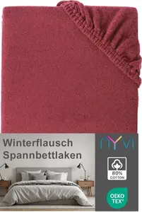 Простыня на резинке DreamScience Winter Fluff 90x200 - 100x200 см, бордовая, для матрасов высотой до 22 см - согревающая и мягкая зимняя простыня NYVI