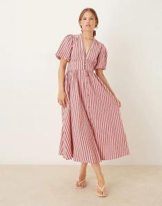 Платье миди Nobody's Child Starlight с рукавами-фонариками в розовую полоску