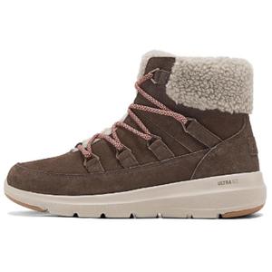 Зимние женские ботинки Skechers короткие замшевые на шнуровке, коричневый