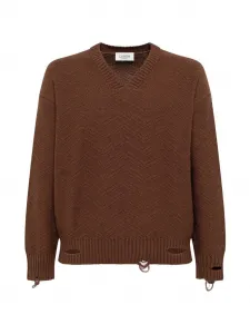 Джемпер с V-образным вырезом и эффектом потертости Laneus, коричневый