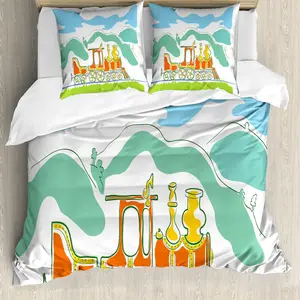 Пододеяльник ABAKUHAUS с изображением парового двигателя, Маленький старый поезд, с защитой от клещей, подходит для аллергиков, с наволочками, 200 см x 200 см - 80 x 80 см, зеленый, синий, оранжевый Abakuhaus