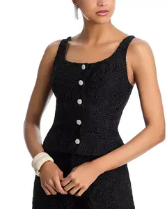 Эксклюзивный кружевной топ без рукавов из сутажа. Aqua, черный