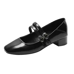 Туфли Мэри Джейн на массивном каблуке для женщин GUDIANFENGDU, Black