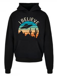 Ультратяжелая толстовка с капюшоном I Believe UFO Alien Sunset черного цвета F4NT4STIC