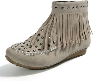 Generic Женские мокасины с бахромой, ботильоны на щиколотке, ретро, замшевые с кисточками, декорированные заклепками, мокасины, обувь с нескользящей подошвой, на плоском каблуке, осенне-зимние повседневные модные ботильоны с молнией