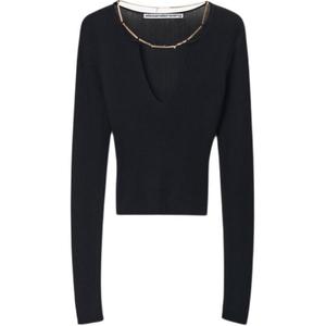 Топ вязаный с цепочкой и бляхой Logo Alexander Wang, черный