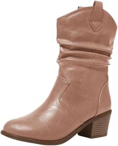 Женские вестерн-ковбойские ботинки с петлями для надевания, прочный каблук и стиль на щиколотке, удобные ботильоны для девушек-подростков и женщин Hhhchpm, Pink