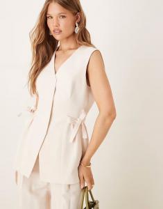 Жилет цвета слоновой кости с завязками по бокам из льняной смеси Asos Design