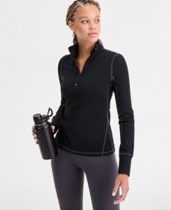 Женская блузка Studio с застежкой-молнией до четверти длины и контрастной строчкой ID Ideology, Deep Black