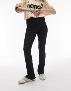 Черные узкие брюки-клеш в рубчик Topshop