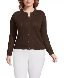 Кардиган-свитер Plus Size с отделкой из хлопкового жаккарда и атласа Lands' End, коричневый