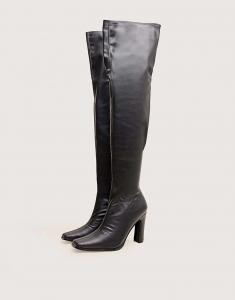 Сапоги Public Desire Acquaria из искусственной кожи выше колена на расклешенном каблуке черного цвета