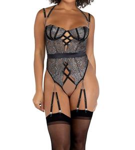 Блестящий черный плюшевый мишка с подвязками и вырезами Roma Confidential