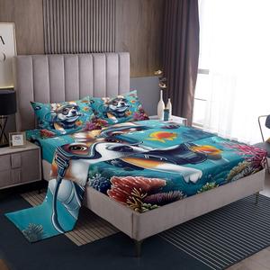Erosebridal Комплект постельного белья Funny Corgi с 3D принтом морской тематики для детей, Blue Brown White