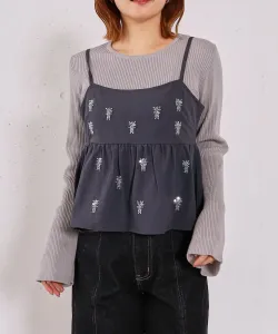 Комплект из бюстье с баской, украшенного бисером, и трикотажного пуловера в рубчик Archives, цвет Gray