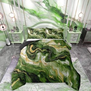 Erosebridal Комплект постельного белья Abstract Marble с дизайном в технике флюид-арт и градиентным тай-дай принтом, Darkgreen White Gold