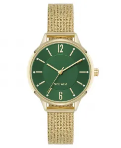 Женские часы Quartz Capital зеленые с позолоченным стальным браслетом-сеткой, 34 мм Nine West