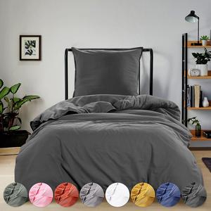 Постельное белье WOMETO Renforce Stone-Washed 155x220 и 80x80 см 100% хлопок - темно-серый OekoTex мягкий современный вид поношенного льна