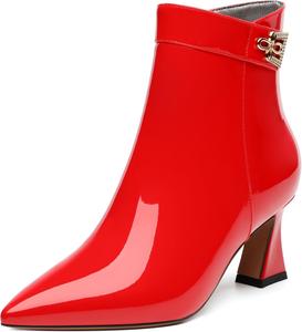Женские ботильоны, модные сексуальные ботинки с заостренным носком и средним каблуком, тонкие высокие каблуки 2,5 дюйма CDXJHYMY, Red Patent