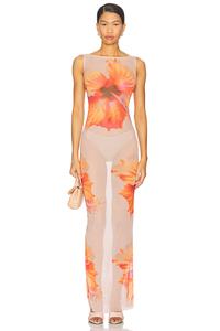 Макси-платье из марлевой сетки Good American, mauve tropical hibiscus001