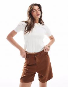 Коричневые мешковатые джинсовые шорты с высокой талией из льняной смеси Levi'S