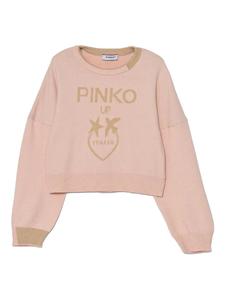 Свитер вязки интарсия с логотипом Pinko Kids, розовый