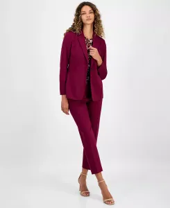 Женский блейзер с вырезом лацкана и одной пуговицей, футболка с коротким рукавом из принтованной сетки и компрессионные брюки прямого кроя с высокой посадкой Bar Iii, красный