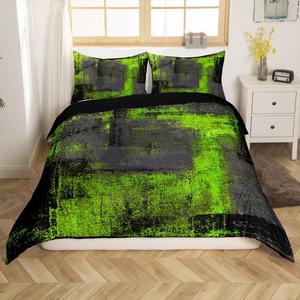 Erosebridal Комплект постельного белья Grunge Lime Green Full Black Grey Watercolor Ombre с комбинированным принтом в стиле граффити и абстрактной живописи, Multi 10