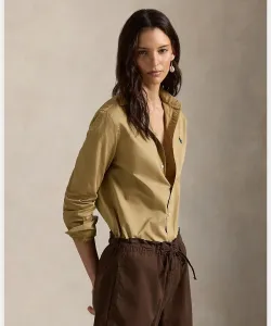 Классическая рубашка из хлопковой саржи Polo Ralph Lauren, цвет 260 Brown