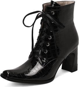Женские модные западные ботильоны на шнуровке с квадратным носком, массивным каблуком и высокой подошвой, стильные короткие ботинки JOEUSTY, Black-Velvet Lined