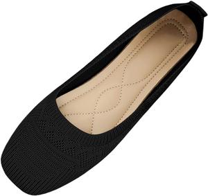 Женские повседневные плоские туфли с дышащим вязаным верхом, удобные балетки без застежки для ежедневной носки, весна-лето Generic, Black