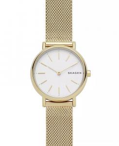 Женские часы Signatur золотистого цвета из нержавеющей стали с сетчатым браслетом, 30 мм Skagen