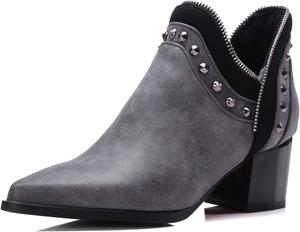 Женские ботильоны LYYSKY с массивным каблуком, на высокой подошве, удобные, лаконичные, с V-образным вырезом, металлической молнией, заостренным носком и заклепками, короткие, Grey