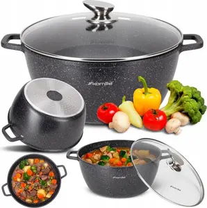 Традиционная мраморная кастрюля объемом 8,0 л с крышкой, подходит для индукционной и газовой плиты, цвет ромашка Kamille