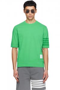 Thom Browne Зеленая хлопковая трикотажная футболка с четырьмя полосами