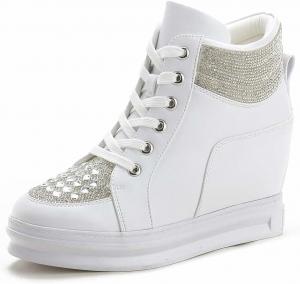 Женские модные платформенные кроссовки ZBYY с шнуровкой, скрытой высокой танкеткой, высокие кроссовки для женщин, ботильоны для ходьбы, White 7.5