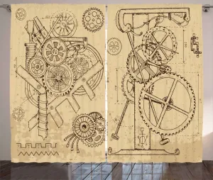 Штора ABAKUHAUS в стиле стимпанк, рустик, с рисунком машин, универсальная, для гостиной, с петлями и крючками, 280 x 245 см, бежевый и темно-коричневый Abakuhaus