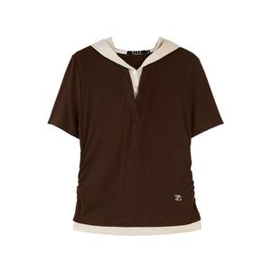 Футболка женская с капюшоном тонкая ELLE, coffee