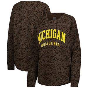 Женский свитшот Michigan Wolverines леопардовый оверсайз коричневый Gameday Couture