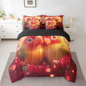 Erosebridal Комплект постельного белья Parrot с романтичным принтом роз и блестками красного цвета, Yellow Red