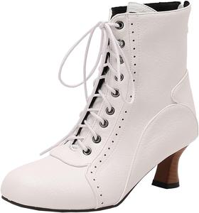 Элегантные женские ботильоны на среднем каблуке с молнией, повседневные короткие ботинки с круглым носком для ежедневной носки XIEPP, White