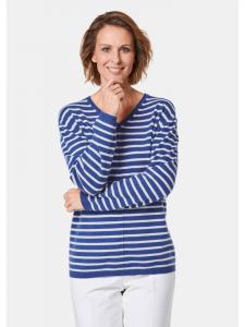 Короткий размер: базовый кашемировый свитер с V-образным вырезом темно-синего/белого/полосатого цвета. GOLDNER